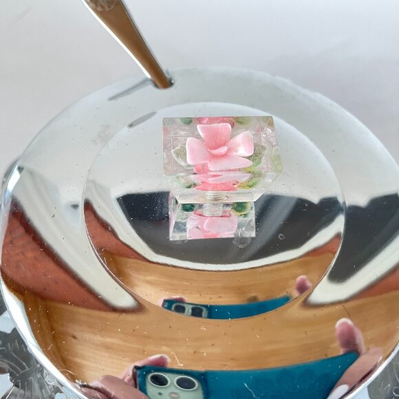 Vintage Glass Butter Dish Jam Jar Sugar Bowl w Lid Tray & Spreader Chrome Plated - Picture 3 of 11